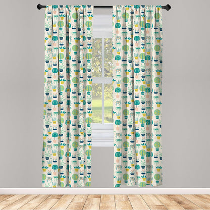 Lunarable Botanical Curtains, Vintage Doodle Pattern of Home Plants, 2 Panel Set for Living Room, 28" x 84", Eggshell
