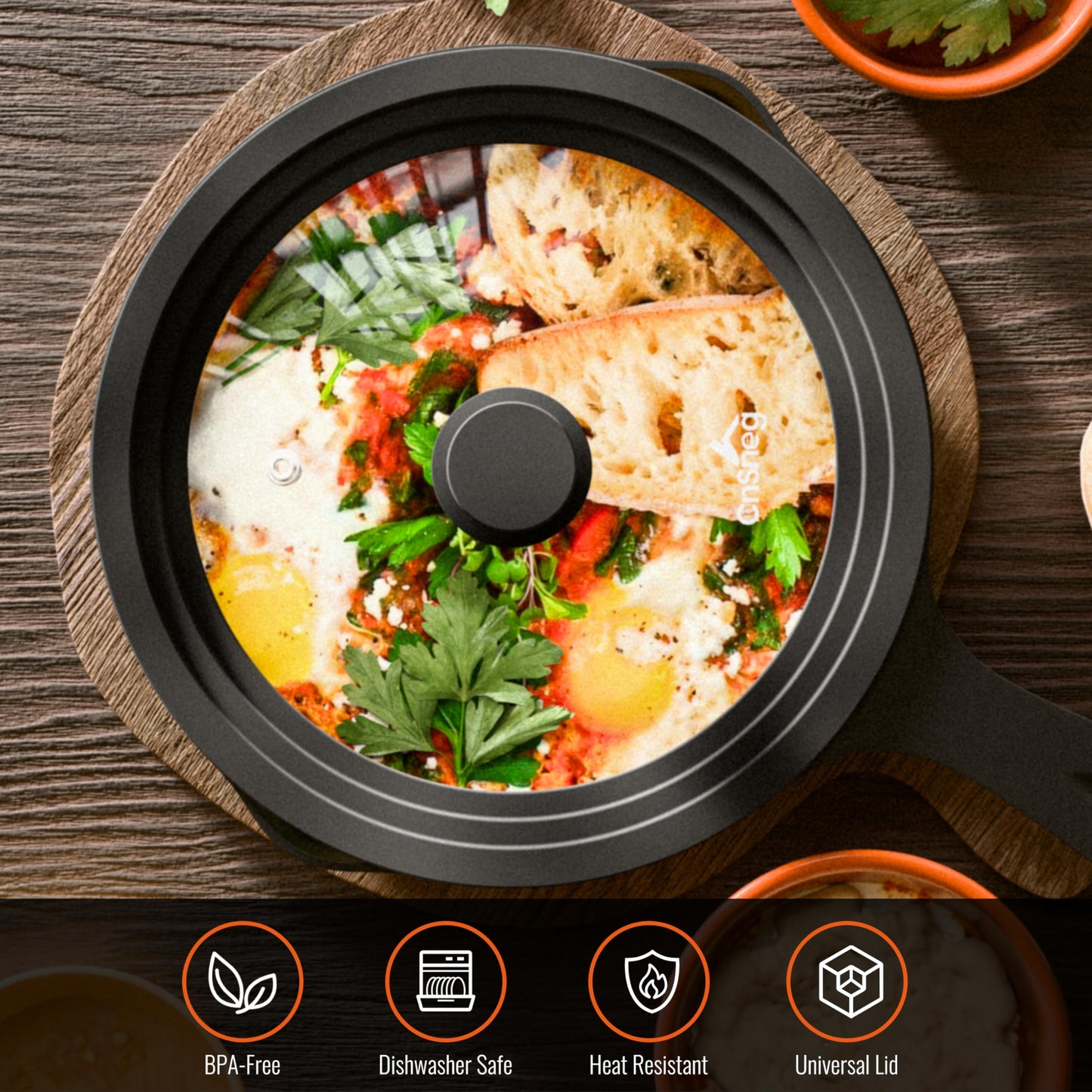 CnSneg Universal Lids for Pots, Pans and Skillets, 10.5", 11" and 12" Pan Lid, Tempered Glass Pot Lid with Silicone Rim Heat Resistant, Replacement Pan Cover for Frying, Wok, Crock Pot Lid, Black