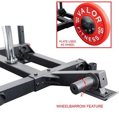 Valor Fitness Weighted Wheelbarrow Sled with Harness – Push, Pull, or Drag – Power Training Sled for Strength and Conditioning – 300 lb Capacity – Olympic Plate Storage – Home Gym Equipment