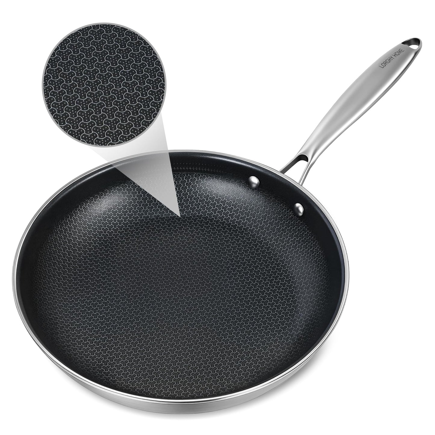 Lorchy Home 10" Hybrid Nonstick Frying Pan, Stainless Steel Ceramic Nonstick Skillet, Non Stick Pan for Eggs, Steak & Everyday Cooking, Induction Compatible, Oven Safe Cookware