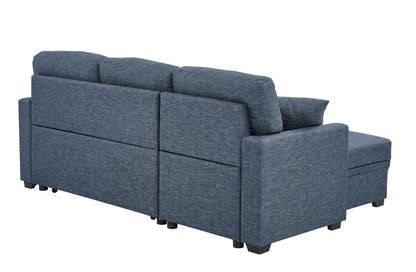 Ball & Cast 85" Convertible Sleeper Sofa Bed,Small Corner Sofa Sectional Couches for Living Room,Upholstered L Shaped Pull Out Couch Bed with Reversible Storage Chaise,Blue
