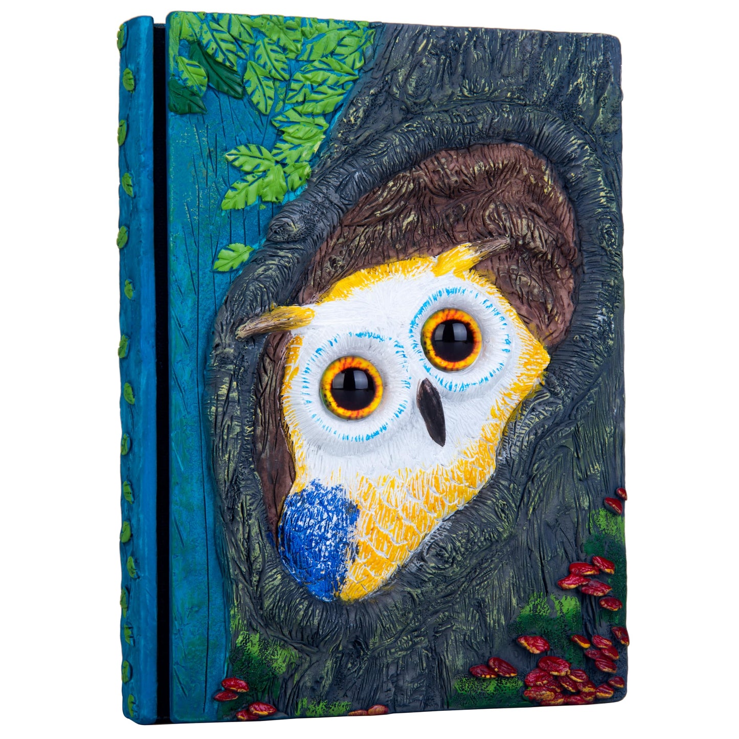 Handmade Cute Owl in Tree Hole 3D Journal,Resin Engraving Notebook,Hardcover Travel Diary for Writing,Sketchbook,Collection,Gift,Decoration Diary for Man And Woman A5 Size （white） (White)