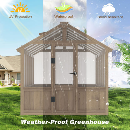 Yardenaler 6x10 FT Green House for Outdoor, 6MM Thick Polycarbonate Panel Wooden Walk-in Greenhouse Kit with Lockable Door and Adjustable Roof Vent, Backyard Garden, Light Mocha Brown