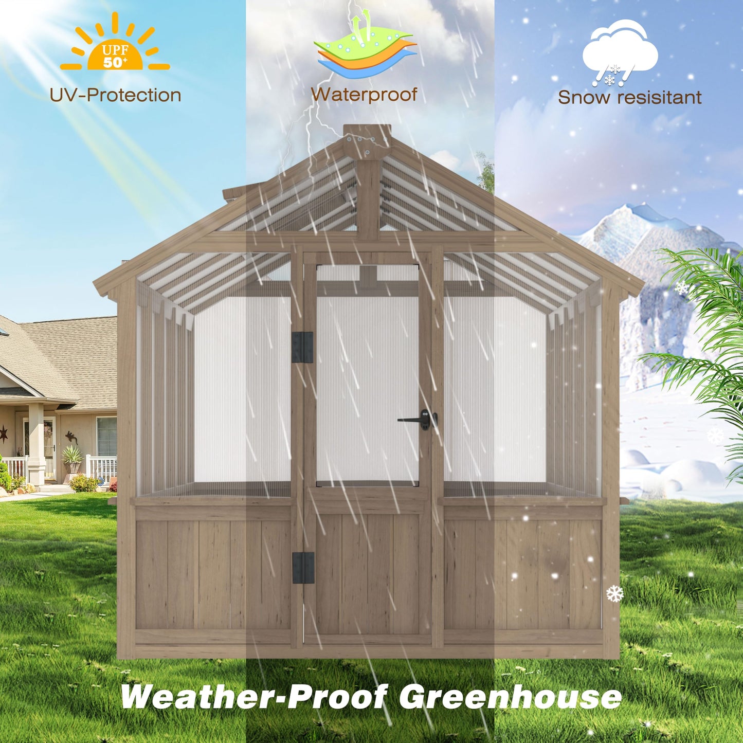 Mupater 6'x10' Wooden Greenhouse for Outdoor, Heavy Duty Green House Kit with Ventilated Window and Lockable Door, 6mm PC Panels for UV Protection, Walk-in Greenhouse for Backyard, Garden, Lawn