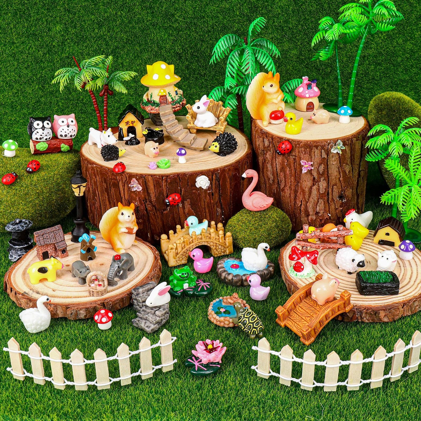 QAUYETM 160 Pcs Fairy Garden Accessories Miniature Resin Animals Tiny Fairy House Figurines Fairy Garden Ornament Kit for DIY Crafts Micro Landscape Dollhouse Mini Scene Garden Outdoor Decor