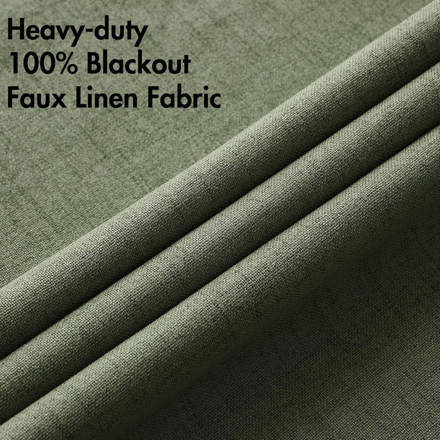 MIULEE 100% Blackout Linen Textured Curtains - Olive Green Thermal Insulated Drapes | 52 x 45 Inch (2 Panels)