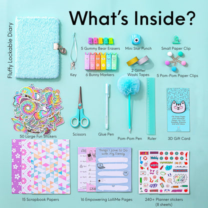 HAPPY LOLLI Mint LolliME DIY Journal Kit for Tween & Teen Girls Ages 8–14, Birthday Gift, 300+ Pieces Lockable Diary Set, Arts & Crafts, Scrapbook & Creative Journaling