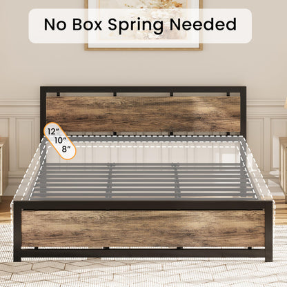 LIKIMIO California King Bed Frame with Headboard and Footboard, Metal Strong Supports, Easy Assembly, Noise-Free, No Box Spring Needed, Walnut