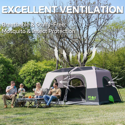 PEAK OUTDOORS Instant Tent 6/8 Person Tents for Camping, 60 Second Easy Setup Portable Camping Cabin Tent with Rainfly, Waterproof Pop Up Tents for Family Camping & Hiking with Expandable Carry Bag