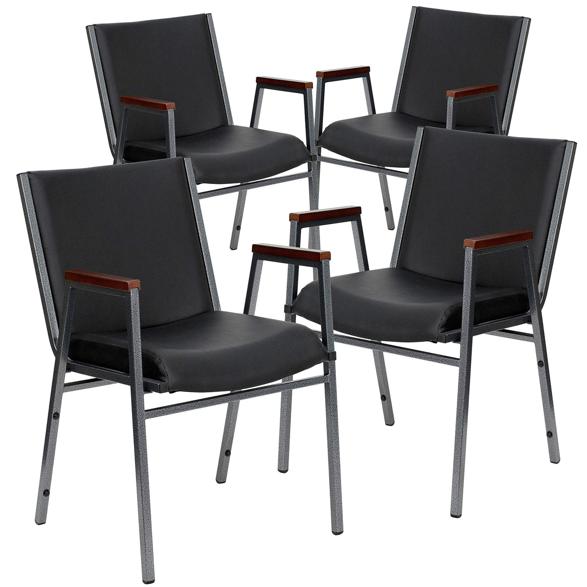 Flash Furniture 4 Pack HERCULES Series Heavy Duty Black Vinyl Stack Chair with Arms