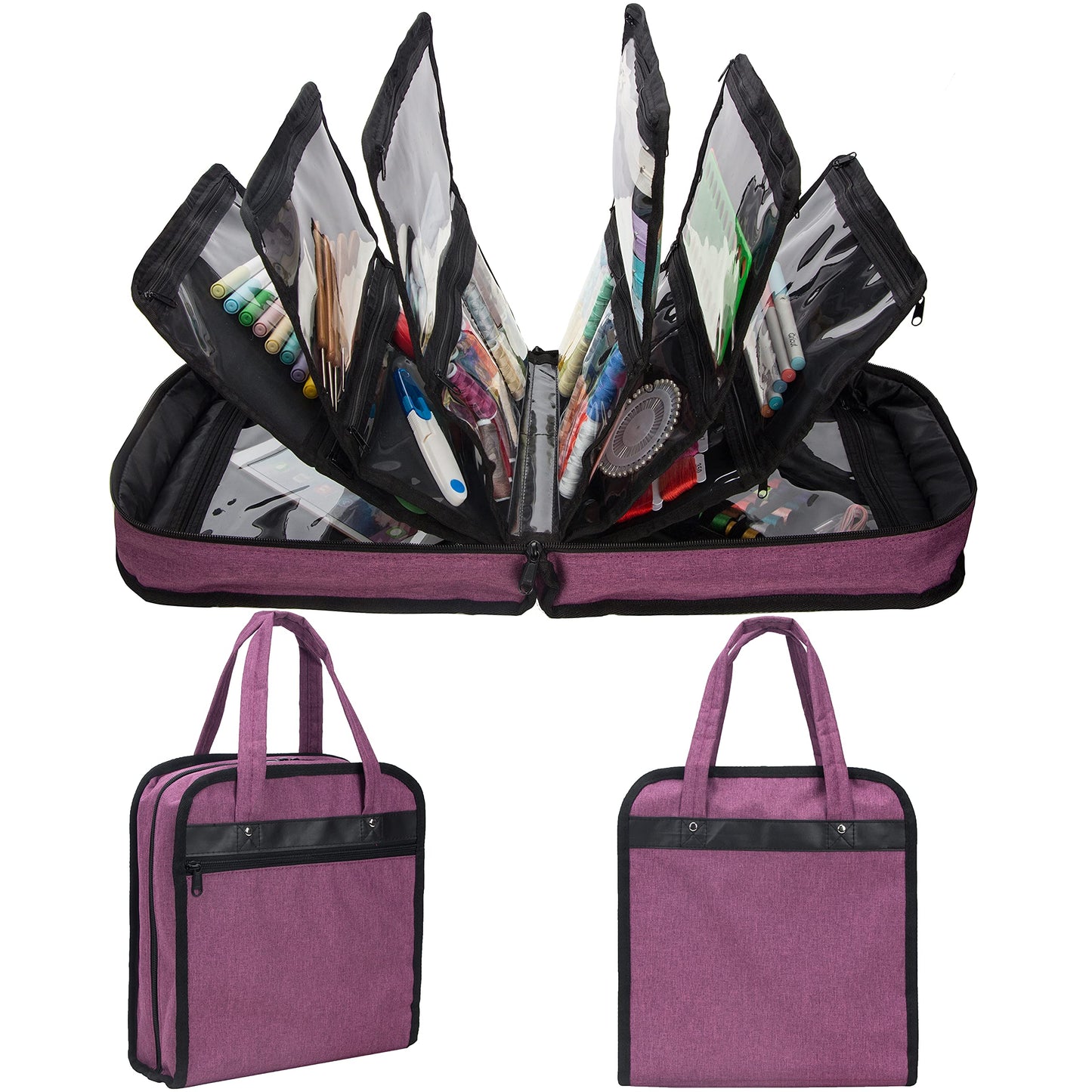 PACMAXI Sewing Accessories Storage Bag, Knitting, Craft Tools and Accessories Organizer, Roomy Carrying Bag for Sewing Tools and Accessories(Purple)