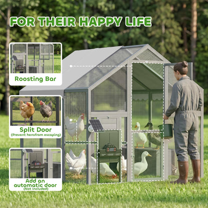 PawHut Large Wooden Chicken Coop for 6-8 Hens, Walk-in Chicken Run with Waterproof Cover, Nesting Boxes and Perches, Outdoor Poultry Cage Rabbit Hutch for Backyard, 66" x 72" x 72", Gray
