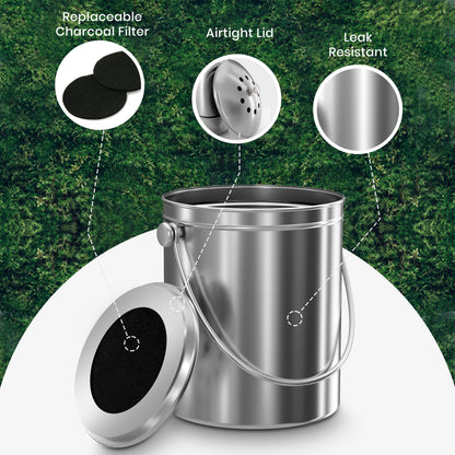 Utopia Kitchen Countertop Compost Bin Kitchen with Charcoal Filter -1.3gallon Stainless Steel Kitchen Compost Bin Countertop - Ideal Kitchen Essentials or Small Composter for Under The Sink Trash