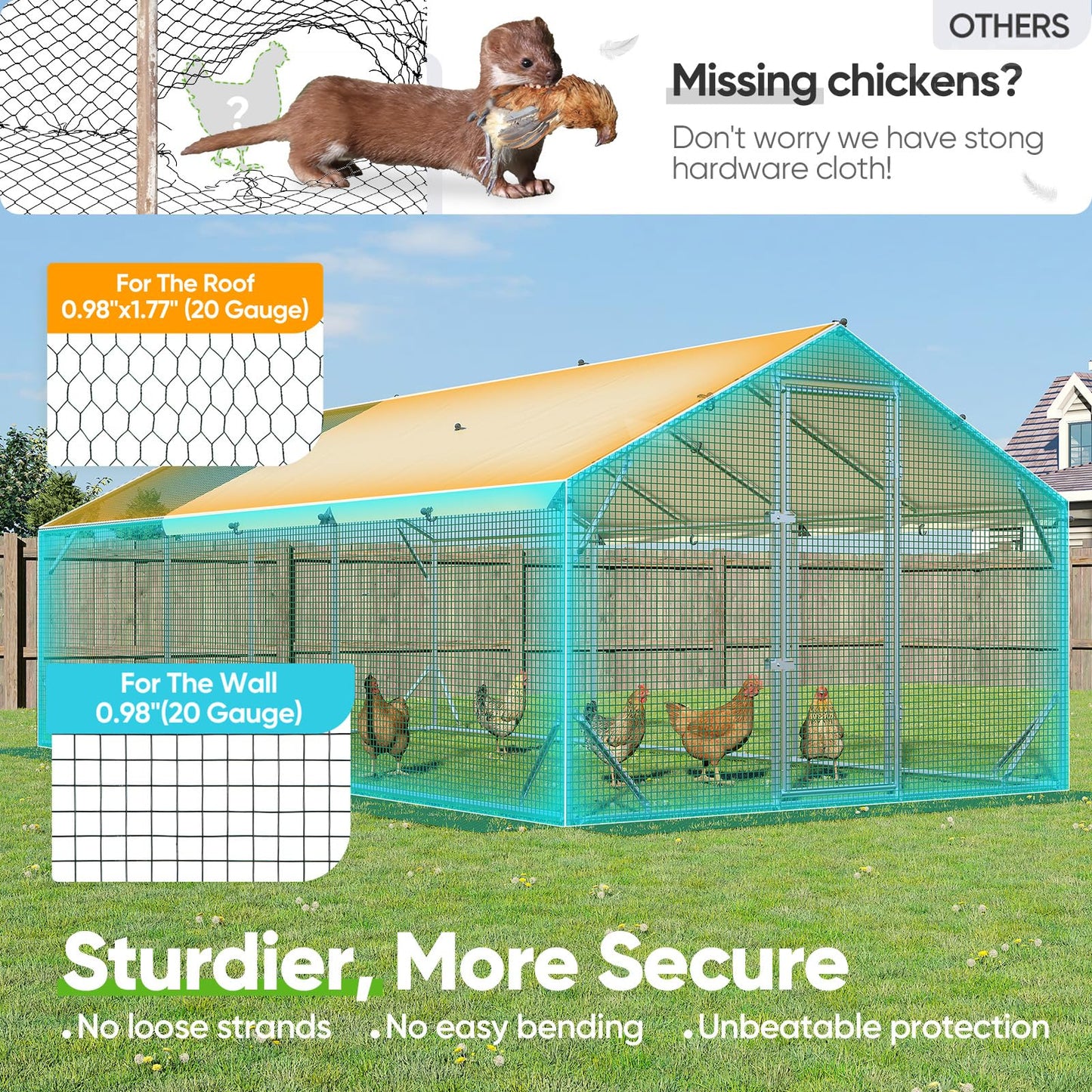 Quictent 18x9x6.6ft Metal Chicken Coop Run with Side Hardware Cloth, Elite Series Large Walk-in Outdoor Poultry Cage Heavy Duty Predator Proof Hen Duck Rabbit Farm Pen House, Waterproof Anti-UV Cover
