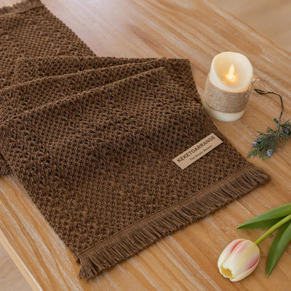 13x90 Inches Keketoarrange Boho Brown Table Runner for Home Decor Farmhouse Macrame Woven Burlap Jute Rustic Coffee