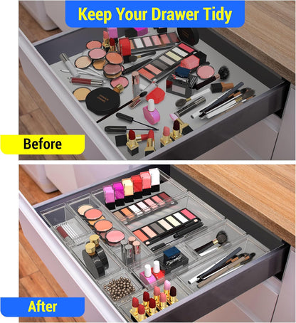 YAN & HIN Set of 72 Stackable Non-Slip Acrylic Organizers for Makeup Tray, Kitchen Drawer, Desk Drawer Organizer