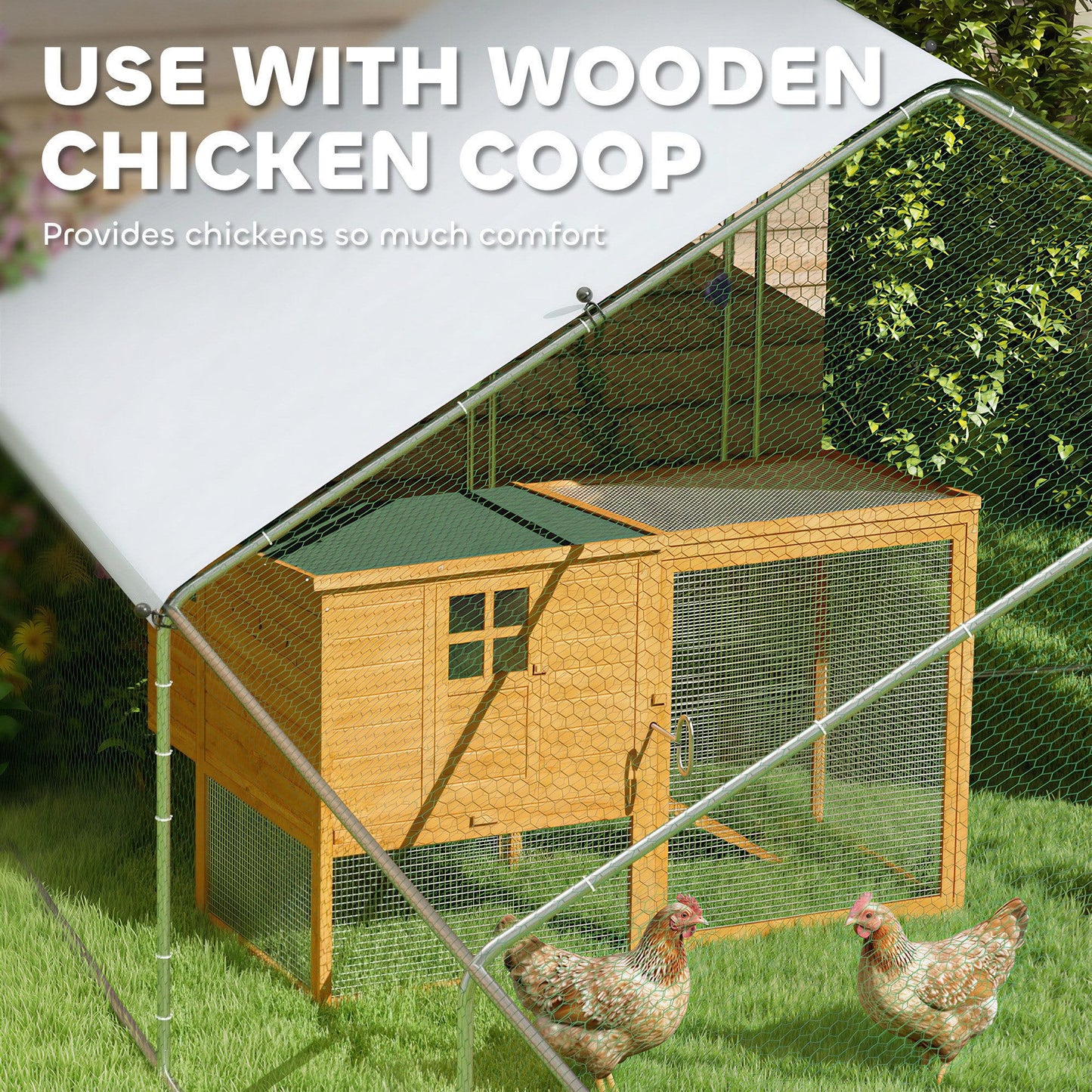 PawHut Large Chicken Coop Metal Chicken Run for Chickens with Waterproof and Anti-UV Cover, Spire Shaped Walk in Fence Cage Hen House for Outdoor and Yard Farm Use, 1" Dia, 39' x 10' x 6.4'