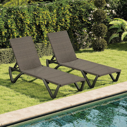 Geelife Pool Lounge Chairs Set of 2 - Rattan Wicker Adjustable Outdoor Chaise Lounge with Wheels - 5 Adjustable Positions - Deck Lawn Patio Backyard - Outdoor Ready