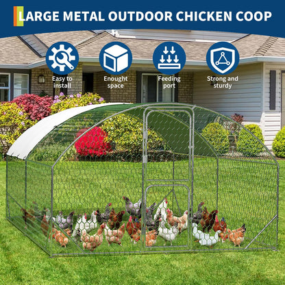 Large Metal Chicken Coop, Chicken Runs for Yard with Cover, Large Chicken Run with Double Door and Upgrade Tri-Supporting, for Outdoor Farm Yard (9.8'L x 13.1'W x 6.6'H)