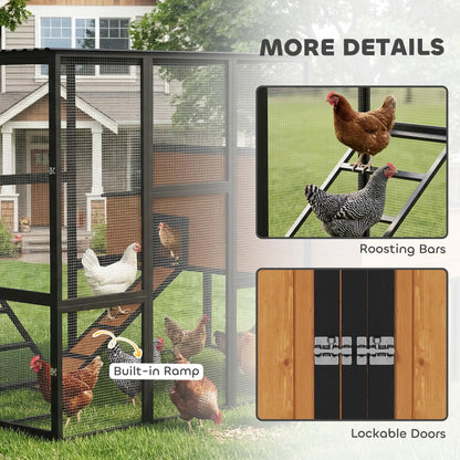 PawHut 105" Large Chicken Coop, Walk-in Wooden Hen House for 7-12 Hens, Poultry Cage Chicken House with Run, 2 Nesting Boxes, Roosting Bars, Waterproof Roof and Ramp, Yellow