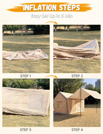Luxury Inflatable Camping Tent House for 6-8 Person, 118"x158" XL Awning, 6.3" Extra Thick Air Beams (Stronger Than 5"), Heavy Duty Waterproof Oxford, Fast Setup Camping House with Pump & Bag