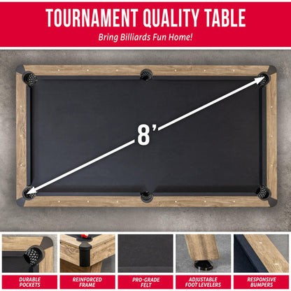 GoSports 8 ft Pool Tables with Wood Finish - Billiards Game Room Table for Adults & Family - Accessories Not Included - Black