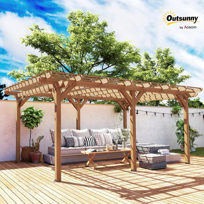 Outsunny 12' x 16' Outdoor Pergola, Wood Gazebo Grape Trellis with Stable Structure for Climbing Plant Support, Garden, Patio, Backyard, Deck, Brown
