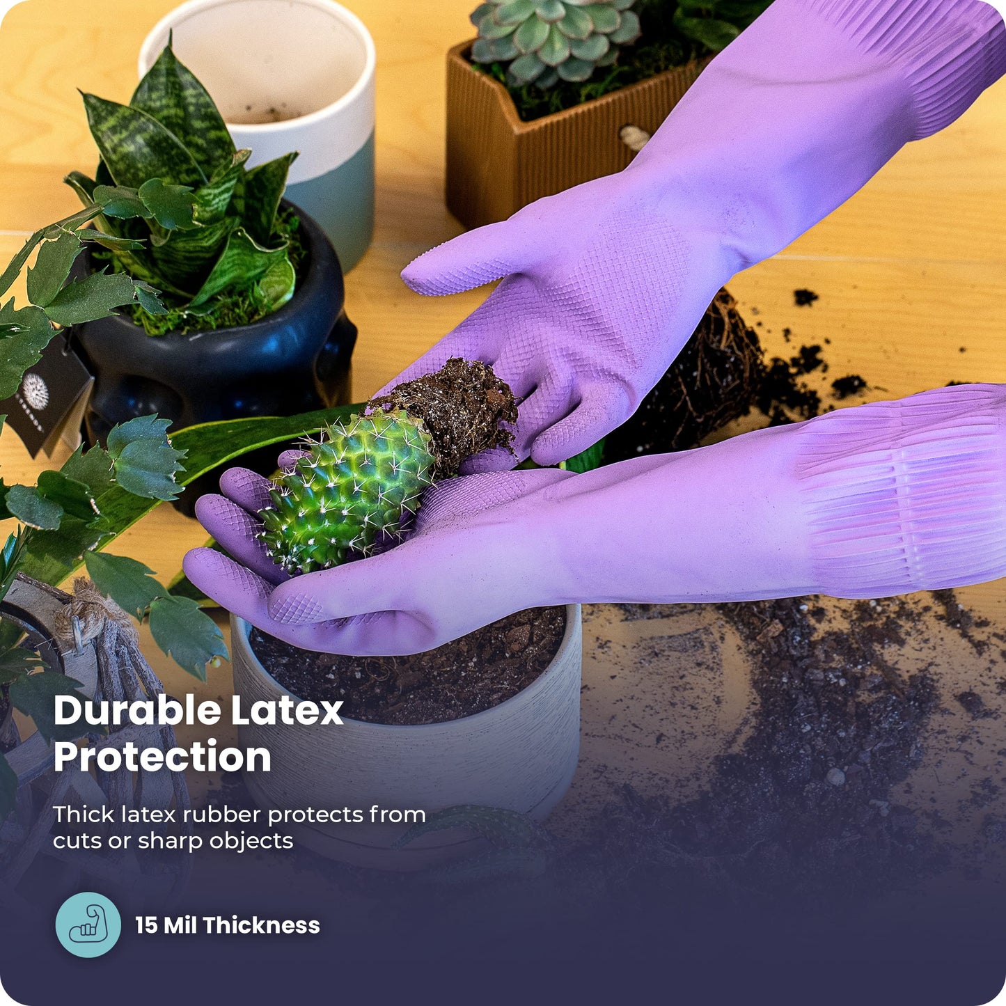 FMP Brands Dishwashing Gloves, 12 Pairs, 15 Inch Extra Long Rubber Gloves for Washing Dishes, Non-Slip Design, Medium, Purple