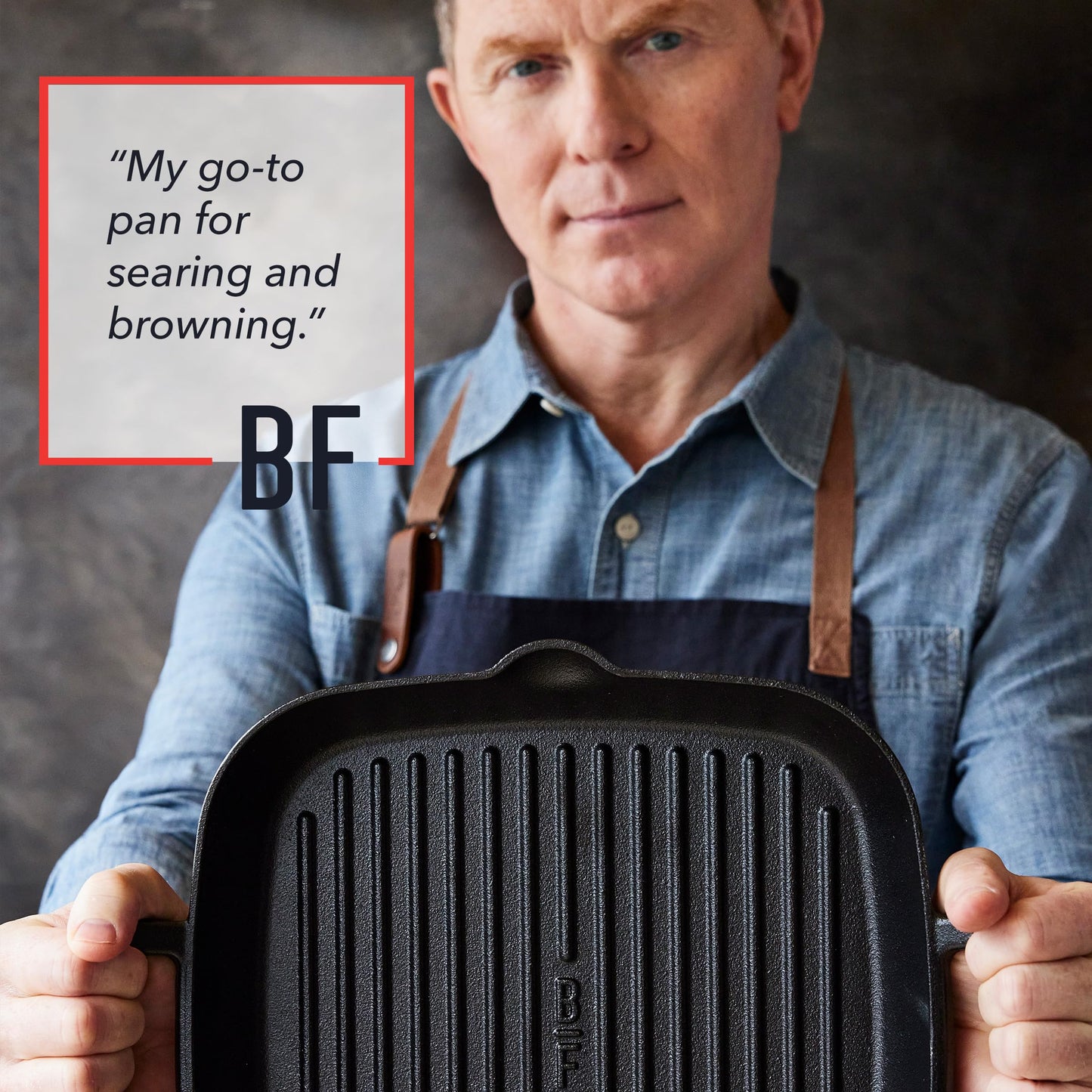GreenPan x Bobby Flay Cast Iron 11” Square Grill Pan, Pre-Seasoned Professional Grade Heavy Duty Skillet, Helper Handles, Induction Suitable, Stovetop, Oven, BBQ & Fire, Indoor & Outdoor Use, Black