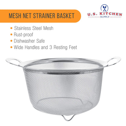 U.S. Kitchen Supply Stainless Steel Colander Strainer Basket - 3-Quart Colander with Resting Feet & Handles - Wide Rim Sieve, Stainless Steel Strainers and Colanders for Kitchen