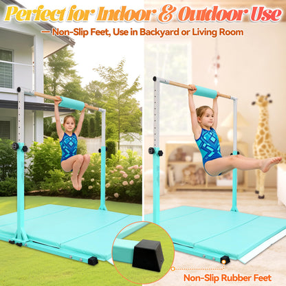 Seliyoo Foldable Kids Gymnastics Horizontal Bar for Ages 3-18, 5FT/6FT Kip Training Bar, Adjustable Height 35"-59", 400 LBS Capacity, Home Gymnastics Equipment for Kids & Teens