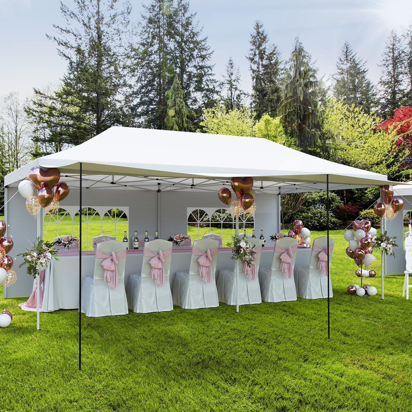 10X20Ft Pop Up Canopy Tent with 5 Removable Sidewalls & PE Windows, Wedding Party Tent Outdoor Waterproof UV50 Canopy Event Shelter Tents for Parties Car Port Vender Events, White