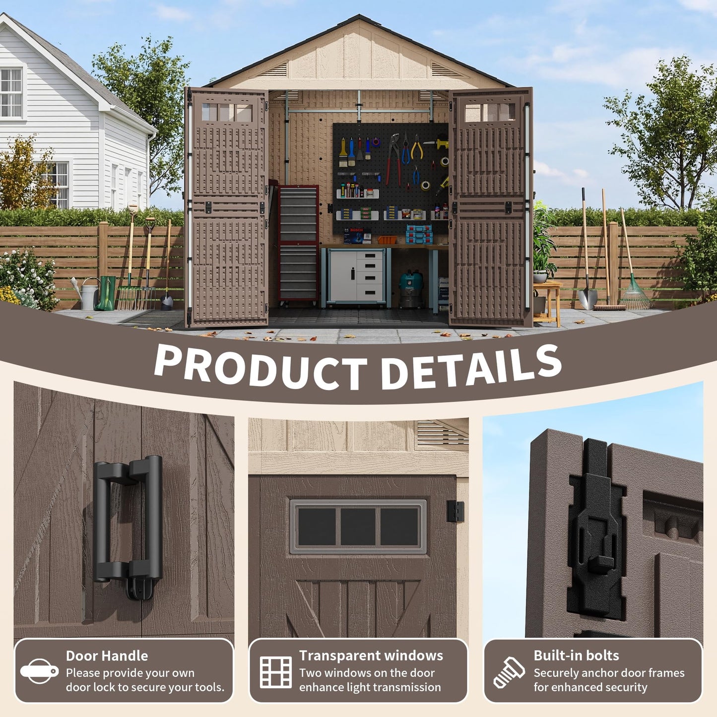 AirWire 8x10 FT Outdoor Resin Storage Shed, Plastic Shed with Floor, Door,Window &Vents, Extra Thick Outdoor Resin Shed for Patio, Backyard, Beige