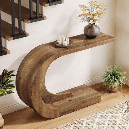Tribesigns 43.3" Mid-Century Modern Console Table for Entryway, Wood C-Shaped Hallway Entry Accent Table for Living Room, Entrance, Foyer, Easy Assembly, Brown