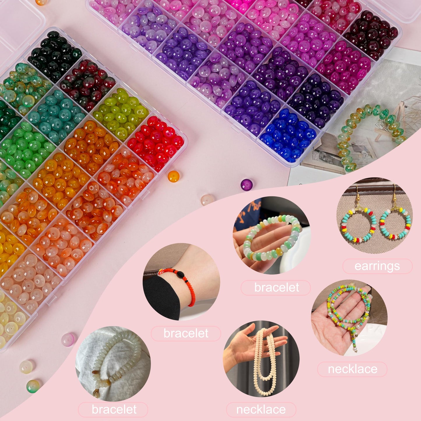 1500 Pieces 5 * 8mm Abacus Glass Beads for Jewelry Making,48 Colors Special Glass Beads Friendship Beads for Bracelet Necklaces Making and DIY Crafts,Great Gifts for 6-Year-Old Girls