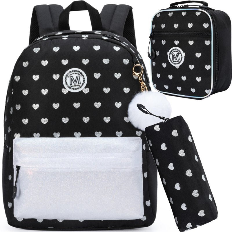 ZBAOGTW Backpack for School Girls Backpack for Girls Travel Backpacks Black Laptop Backpacks Schoolbags for Kids Backpacks Ages 8-10 with Lunch Box Pencil Case Sets for Elementary High School Girl