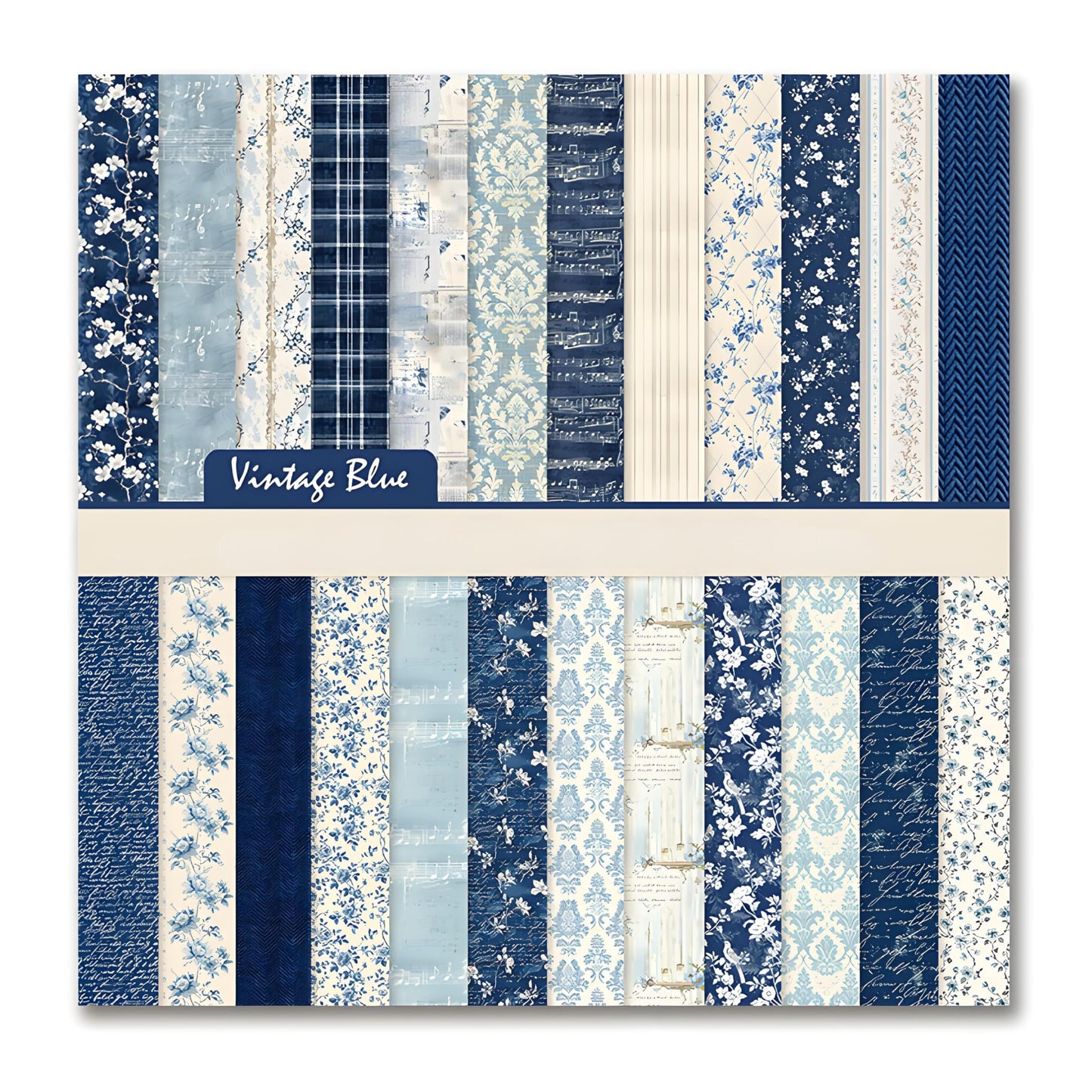 VIVIQUEN Navy Blue Vintage Floral Scrapbook Paper – 24 Sheets Double-Sided Botanical Designs with Antique Flower Textures, Acid-Free 160g Cardstock for DIY Crafts, Card Making, Scrapbook, Photo Albums