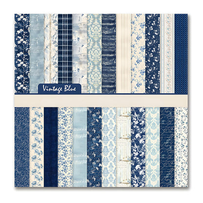 VIVIQUEN Navy Blue Vintage Floral Scrapbook Paper – 24 Sheets Double-Sided Botanical Designs with Antique Flower Textures, Acid-Free 160g Cardstock for DIY Crafts, Card Making, Scrapbook, Photo Albums