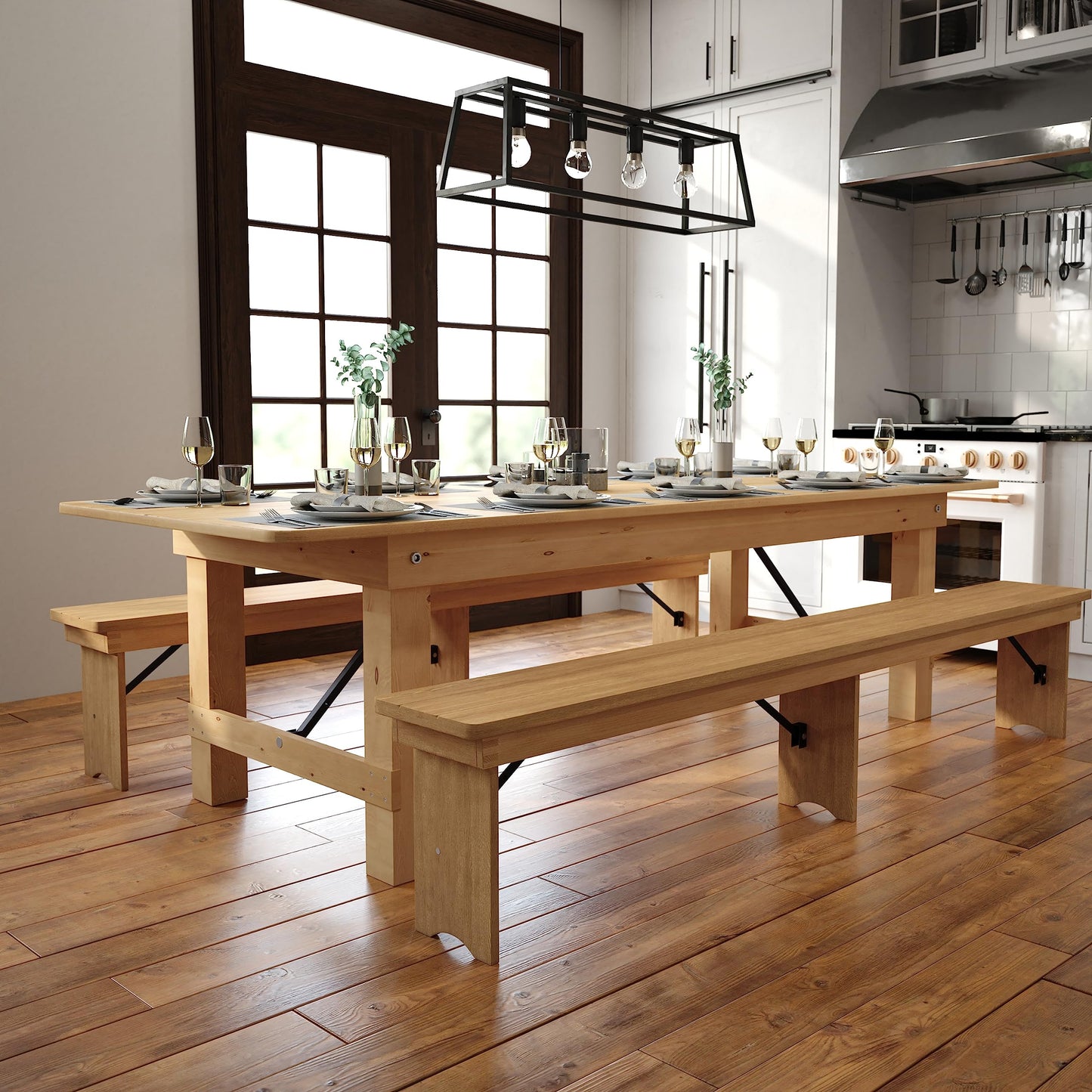 Flash Furniture Hercules Commercial Grade Farmhouse Dining Table | Solid Pine Foldable Table for 10 in Antique Rustic Light Natural | Rustic Charm for Home and Events