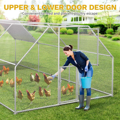 DWVO Large Metal Chicken Coop for 20-30 Chickens, 19.1 x 9.8 x 6.4 ft Walk-in Poultry Cage Chicken Run for Yard Outdoor with Waterproof and Anti-UV Cover Duck House Flat Roof Chicken Pen