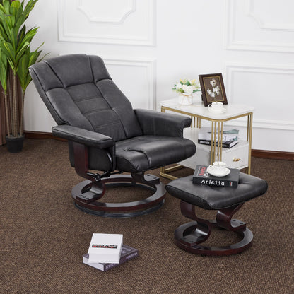 MCombo Manual Swivel Recliner with Ottoman, Chair Ottoman Set for RV Small Spaces, Living Room, Bedroom, Office 9019 4919 (Faux Leather, Dark Grey)