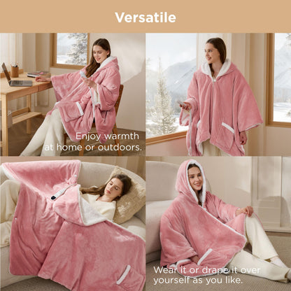 Bedsure Heated Blanket Wearable Shawl - Electric Wrap Poncho Blanket Hoodie for Adult, Birthday Gifts for Mom Women, Sherpa Heating Throw with 4 Time Settings & 6 Heat Settings, 55x64 inches, Grey