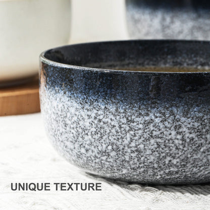 S&Q'S CERAMICS Cereal Bowls - 36 Ounce, Japanese Noodle Bowl Set, Ceramic Bowls for Kitchen, Breakfast, Oatmeal, Microwave and Dishwasher Safe, [Set of 4], Dark Blue