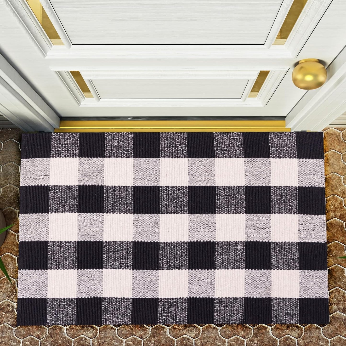 RAJRANG Buffalo Plaid Rug, 23.6 x 35.4 Inches, Cotton Washable Door Mat, Checkered Indoor Outdoor Decor