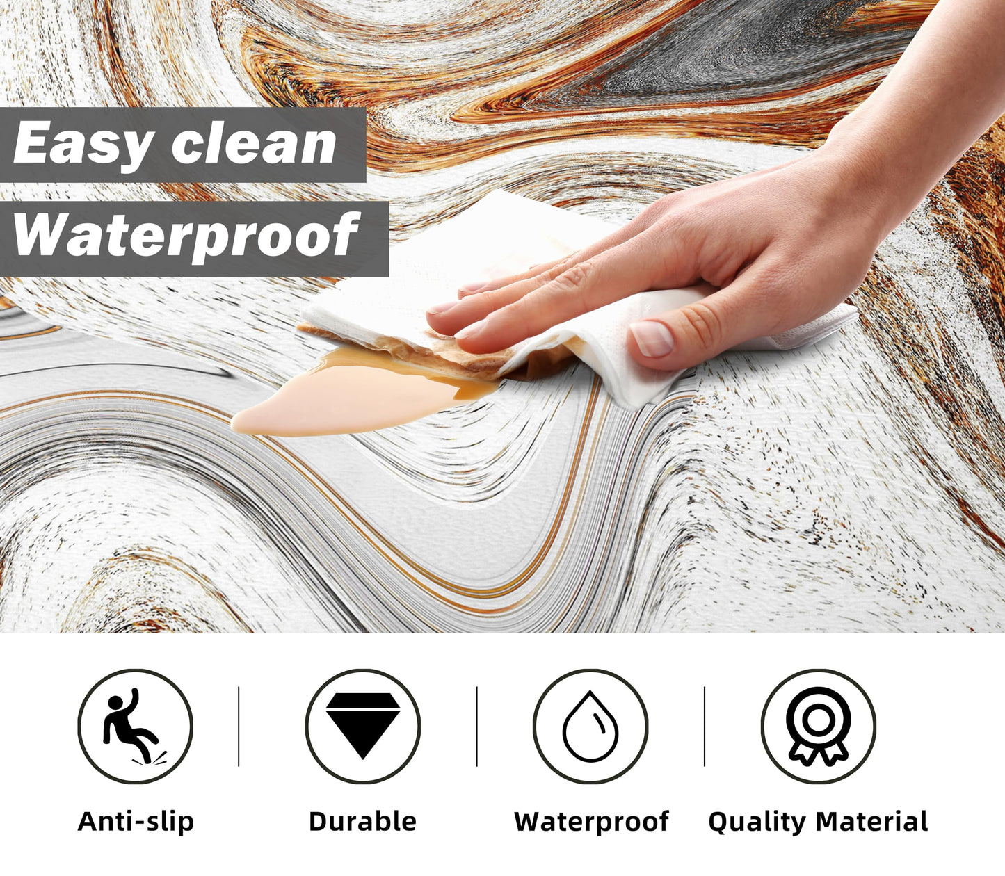 tubeamin Kitchen Mats for Floor Anti Fatigue Floor Marble Cushioned Memory Foam Non Slip PVC Leather Padded Comfort Standing Rugs Set of 2, 17.3x28+17.3x47 Inch,0.4 Inch Thick