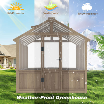Yardenaler 6x12 FT Greenhouse Kit, Wood Greenhouses with 6MM Thick Polycarbonate Panel for Outdoor, Walk-in Green House with Lockable Door & Adjustable Roof Vent, Backyard, Garden, Light Mocha Brown