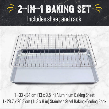 Checkered Chef Baking Sheets for Oven, Quarter Sheet Pan with Stainless Steel Wire Rack, Easy Clean Cookie Sheets,