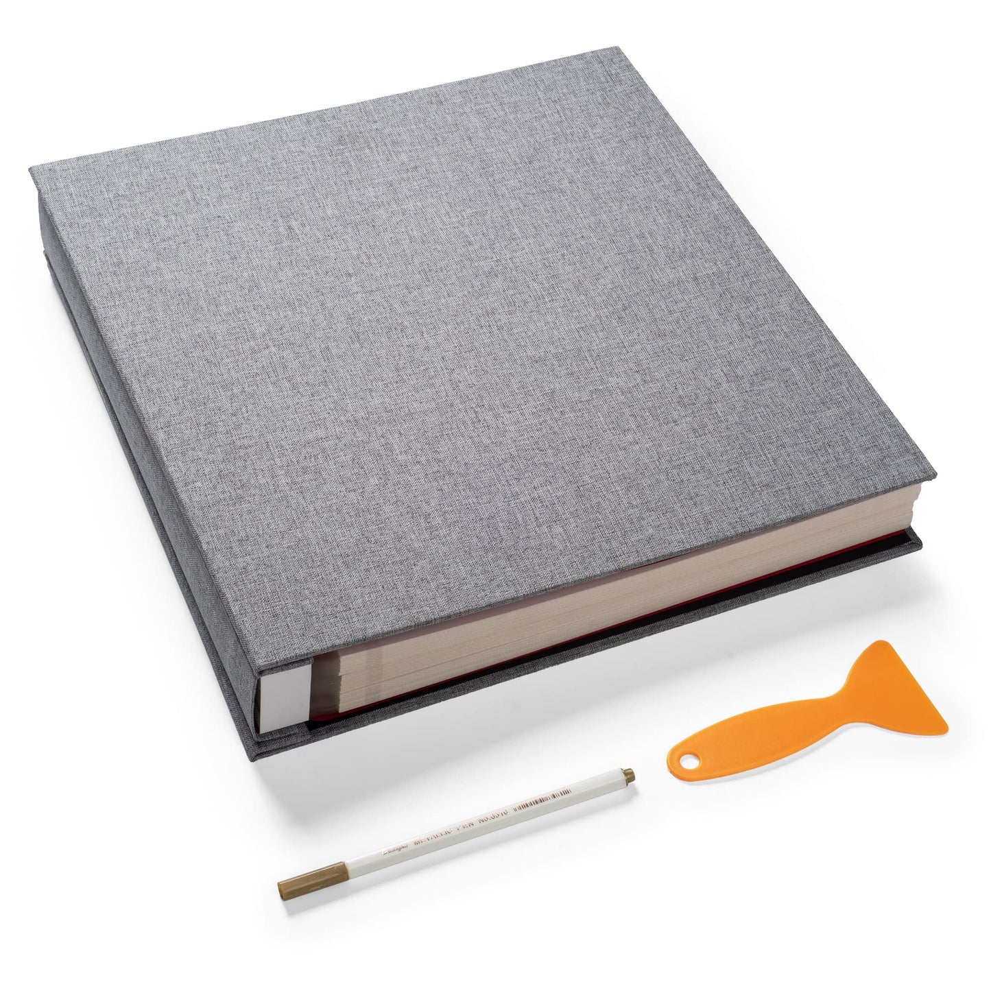 Photo Album Self Adhesive 3x5 4x6 5x7 6x8 8x10 8.5x11 11x10.6 Magnetic Scrapbook Album DIY Length 11x10.6 Inch 40 Pages Linen Cover DIY Photo Album with A Metallic Pen and and Plastic Board(Grey)