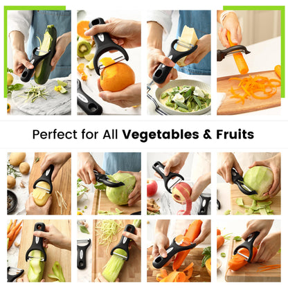 Spring Chef Vegetable Peelers for Kitchen - Stainless Steel Swivel, Y & Julienne Peelers, Potato Peelers with Soft Grip Handles, Kitchen Utensils Set of 3 for Fruits, Veggies, Apples, Carrots