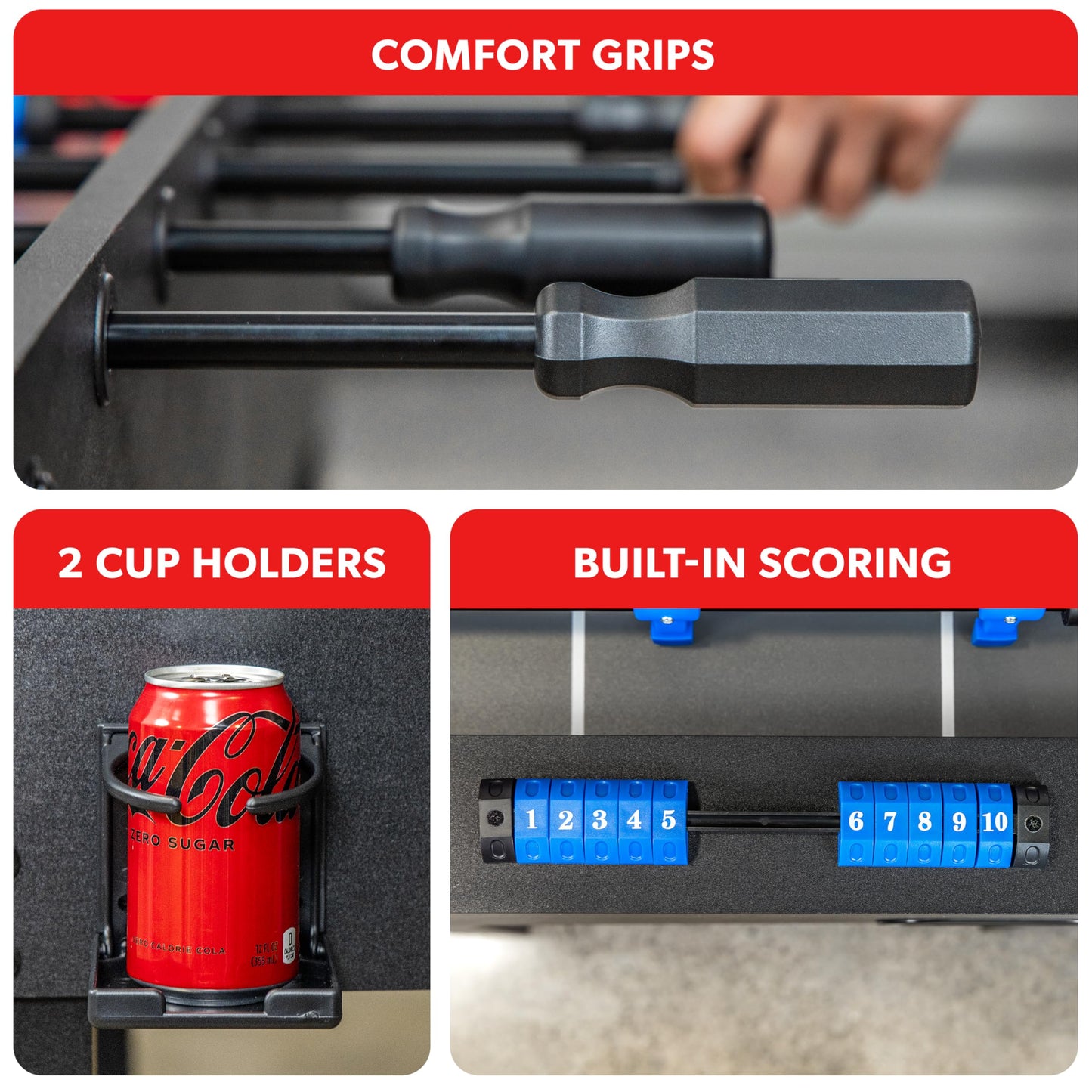 GoSports 54 Inch Full Size Foosball Table - Black Finish - Includes 4 Balls and 2 Cup Holders